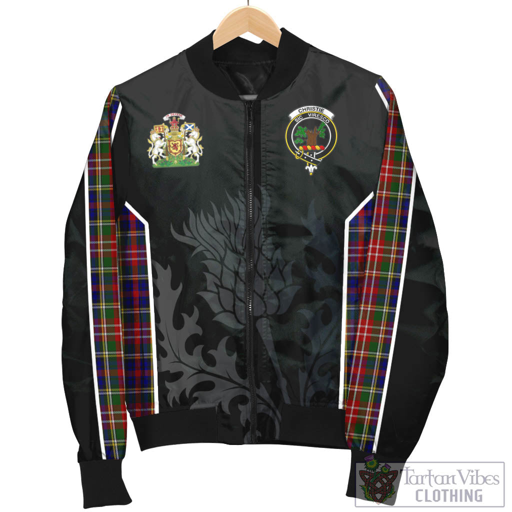 Tartan Vibes Clothing Christie Tartan Bomber Jacket with Family Crest and Scottish Thistle Vibes Sport Style