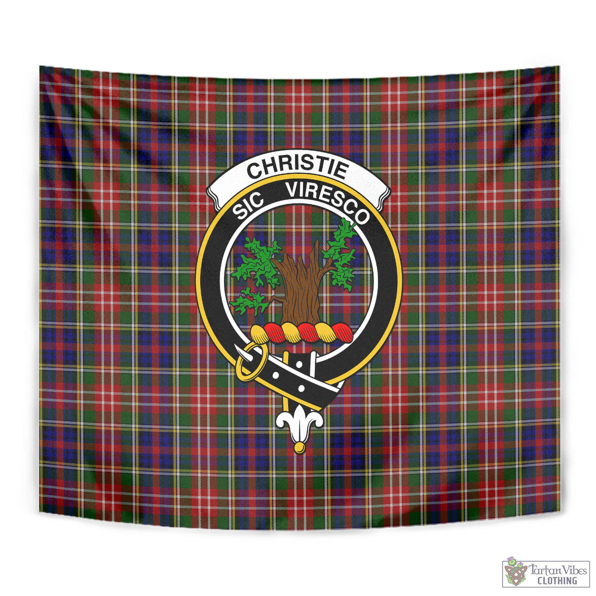 Tartan Vibes Clothing Christie Tartan Tapestry Wall Hanging and Home Decor for Room with Family Crest