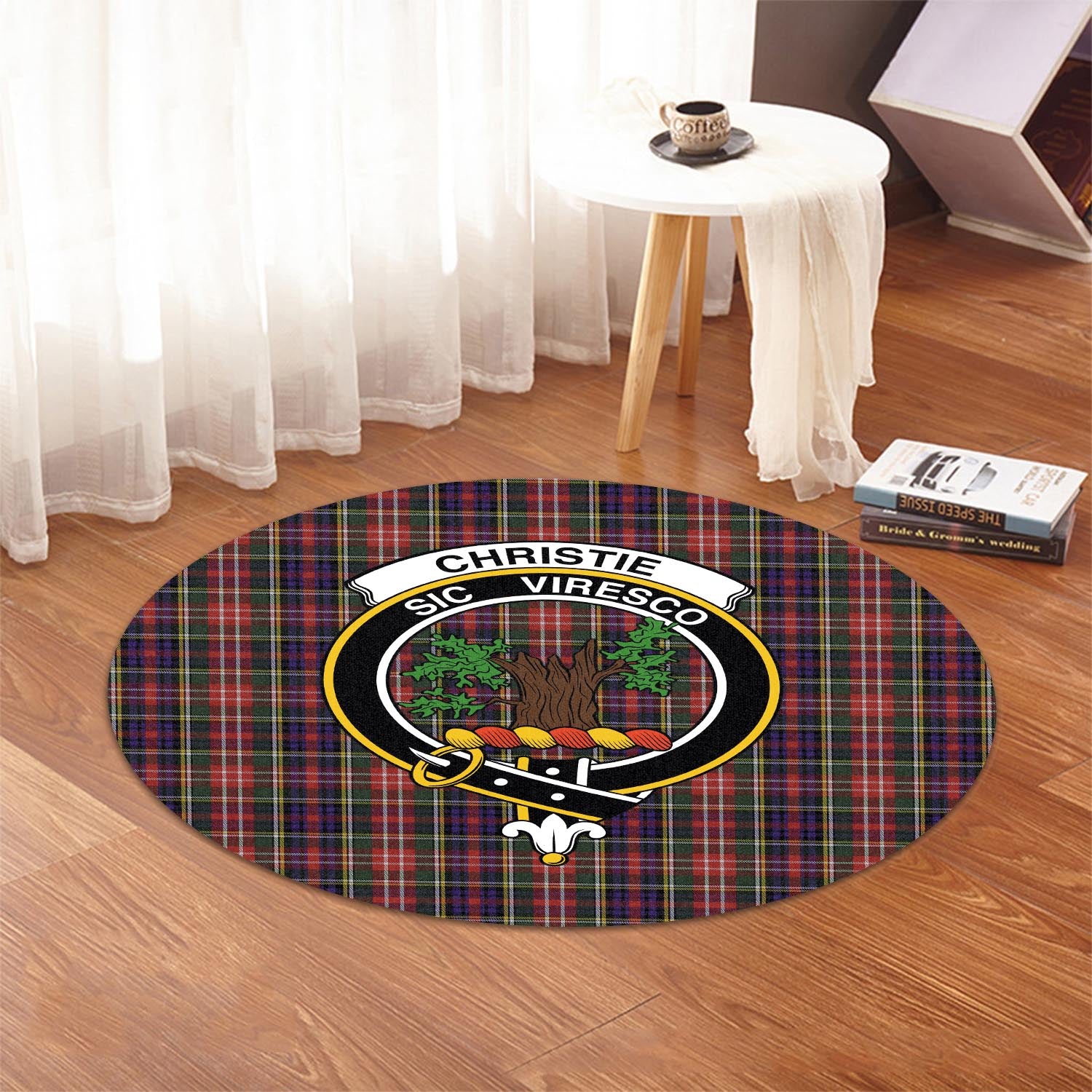 Christie Tartan Round Rug with Family Crest - Tartanvibesclothing