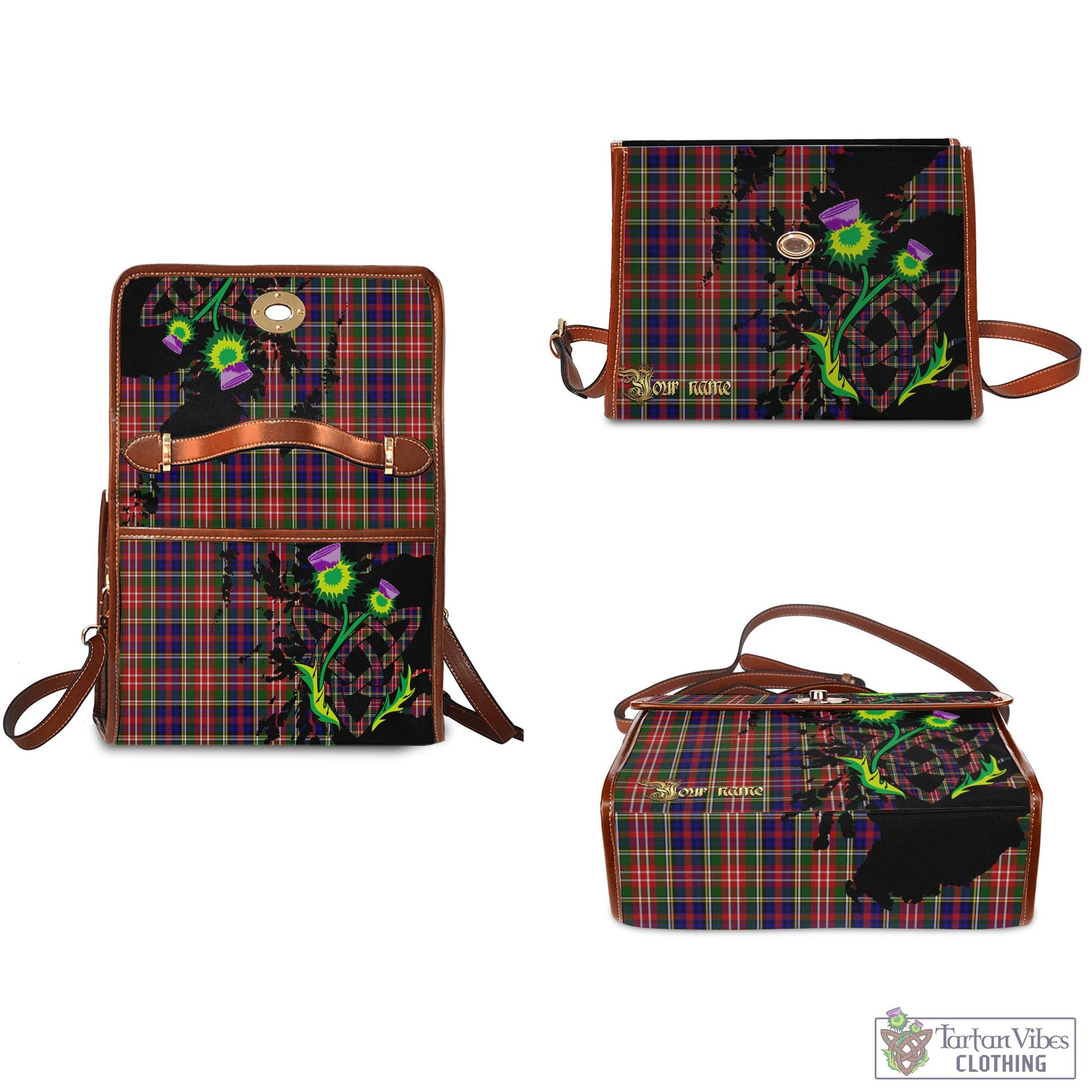 Tartan Vibes Clothing Christie Tartan Waterproof Canvas Bag with Scotland Map and Thistle Celtic Accents