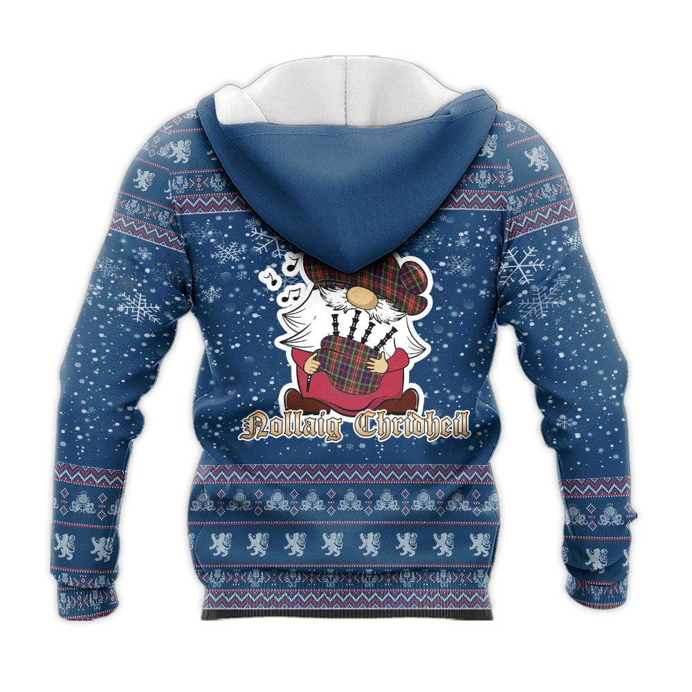 Christie Clan Christmas Knitted Hoodie with Funny Gnome Playing Bagpipes - Tartanvibesclothing