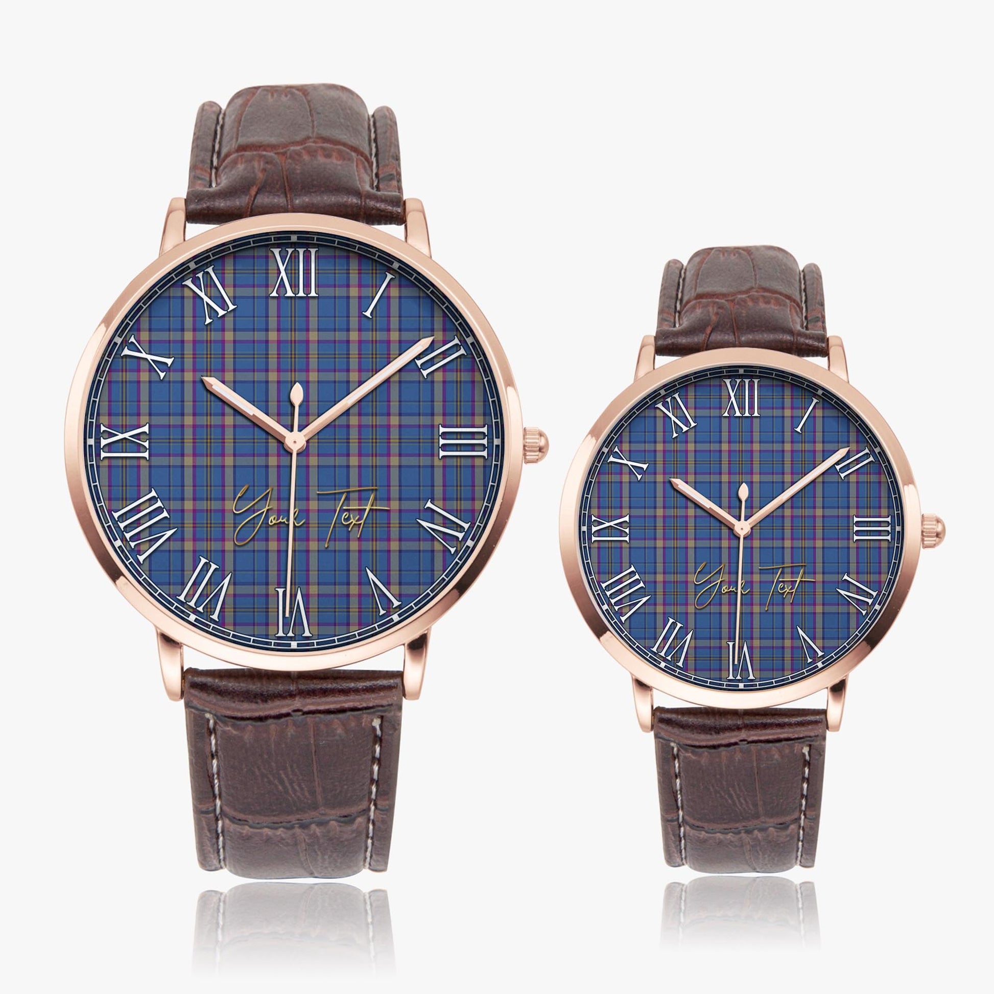 Cian Tartan Personalized Your Text Leather Trap Quartz Watch Ultra Thin Rose Gold Case With Brown Leather Strap - Tartanvibesclothing