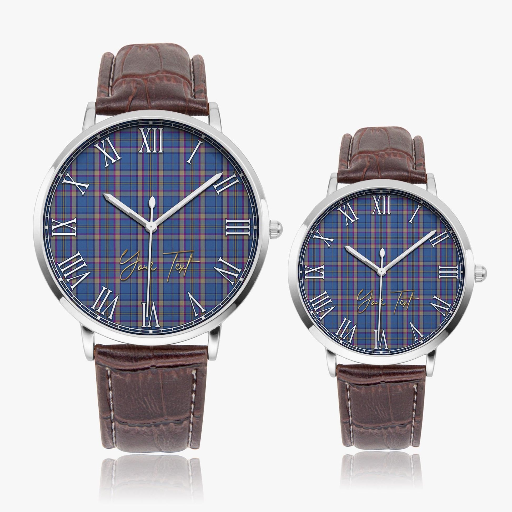 Cian Tartan Personalized Your Text Leather Trap Quartz Watch Ultra Thin Silver Case With Brown Leather Strap - Tartanvibesclothing