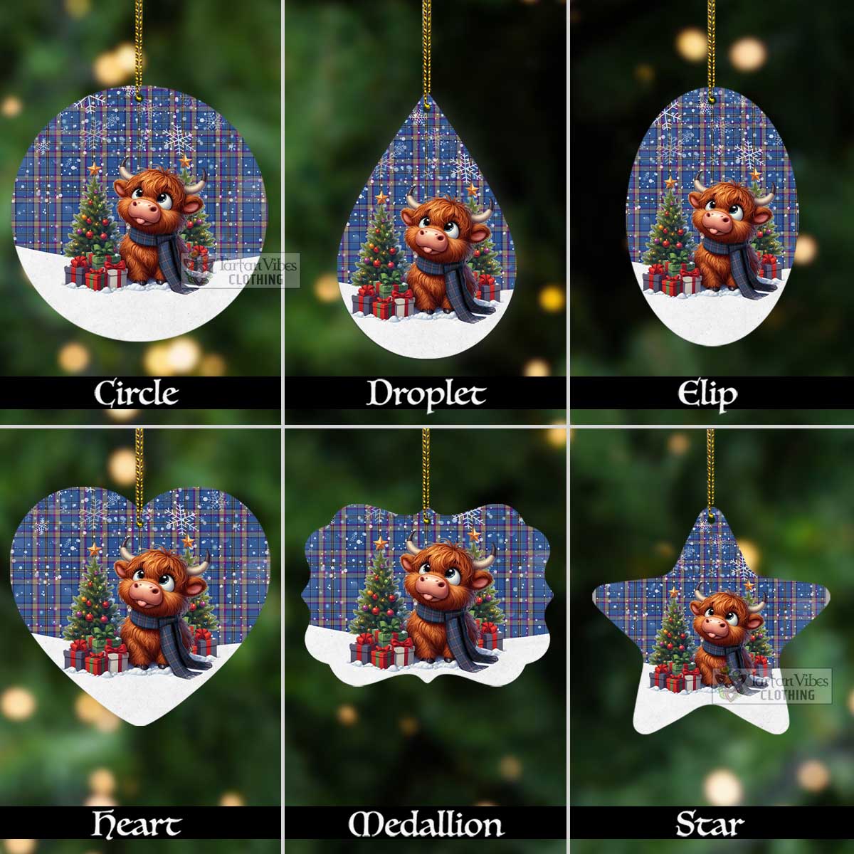 Tartan Vibes Clothing Cian Tartan Christmas Aluminium Ornament with Adorable Highland Coo