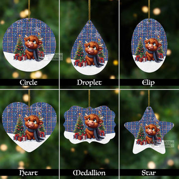 Cian Tartan Christmas Aluminium Ornament with Adorable Highland Coo