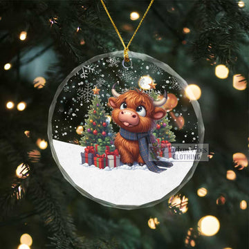 Cian Clan Christmas Glass Ornament with Adorable Highland Coo