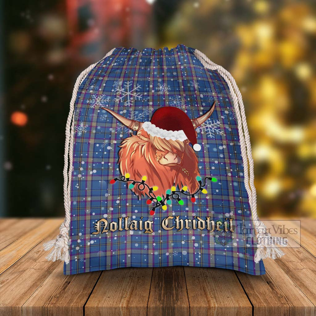 Tartan Vibes Clothing Cian Tartan Christmas Santa's Bag with Highland Cow