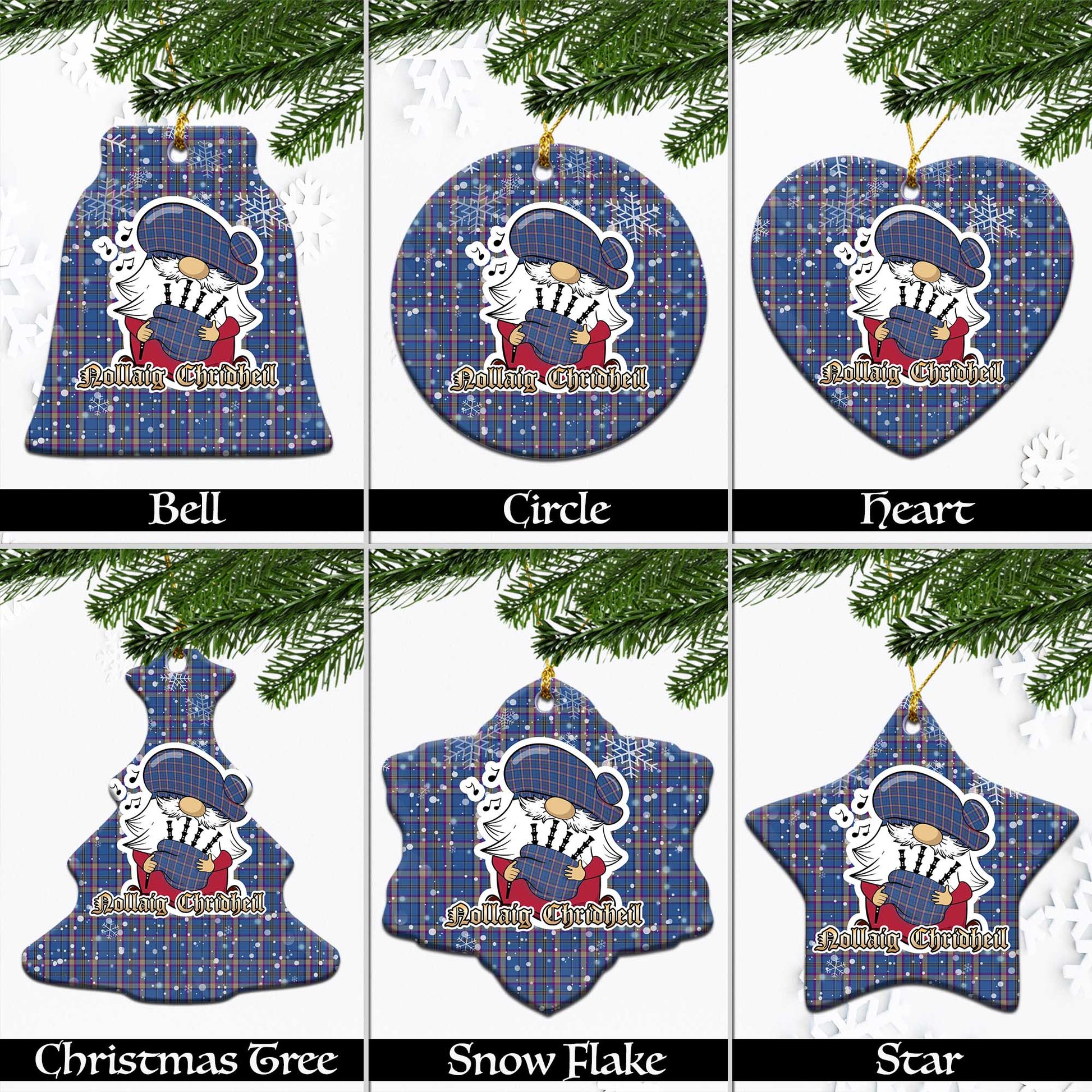 Cian Tartan Christmas Ornaments with Scottish Gnome Playing Bagpipes Ceramic - Tartanvibesclothing