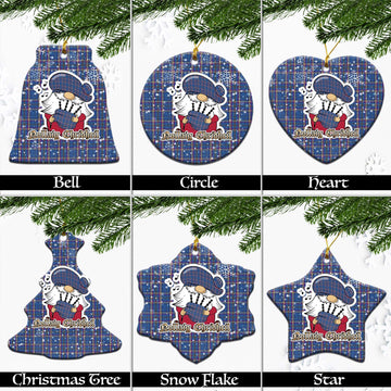 Cian Tartan Christmas Ceramic Ornaments with Scottish Gnome Playing Bagpipes