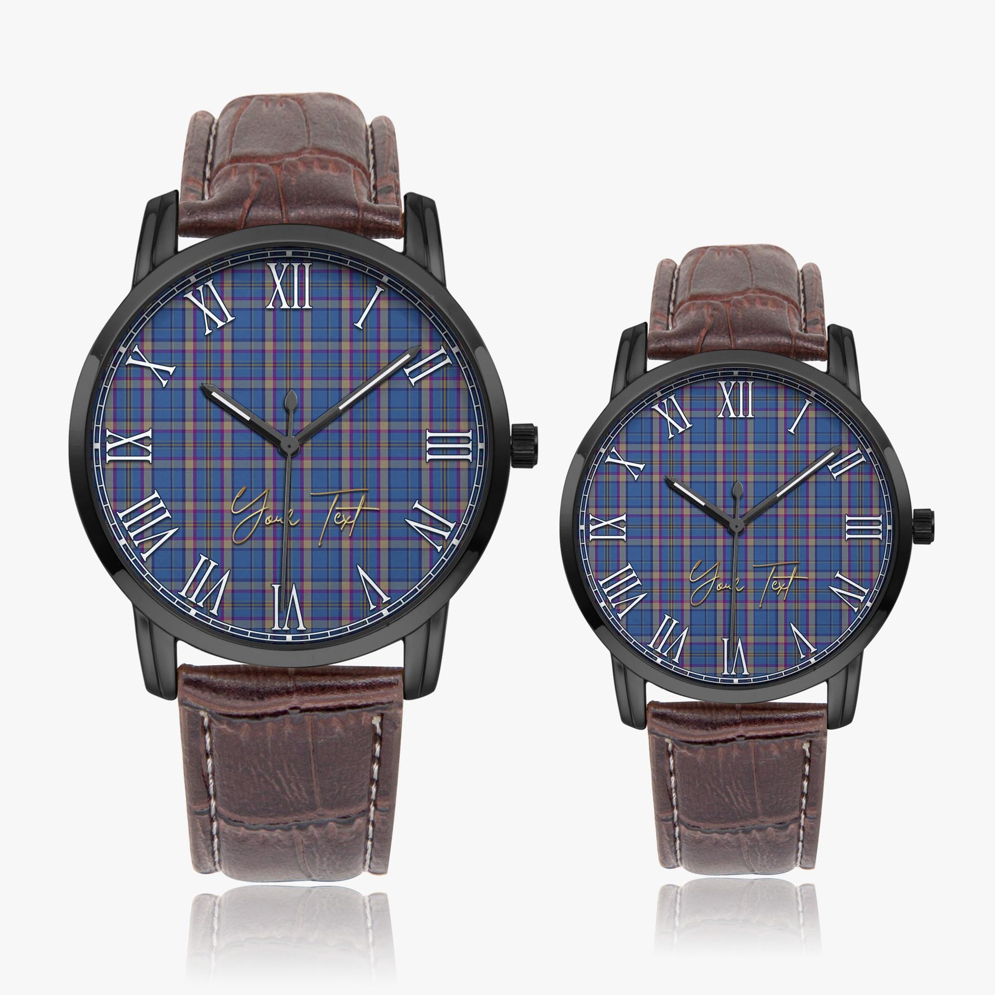 Cian Tartan Personalized Your Text Leather Trap Quartz Watch Wide Type Black Case With Brown Leather Strap - Tartanvibesclothing