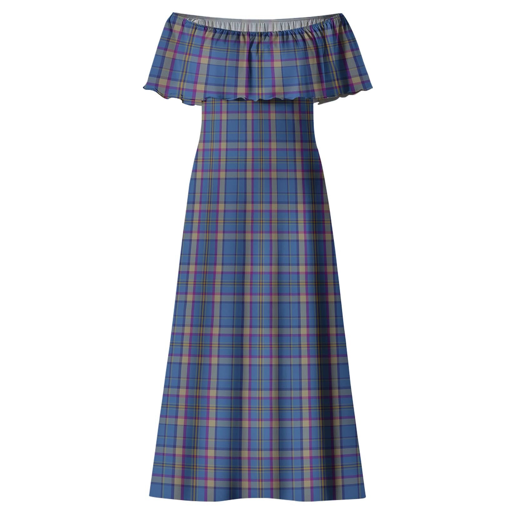 Cian Tartan Off Shoulder Long Dress - Tartanvibesclothing