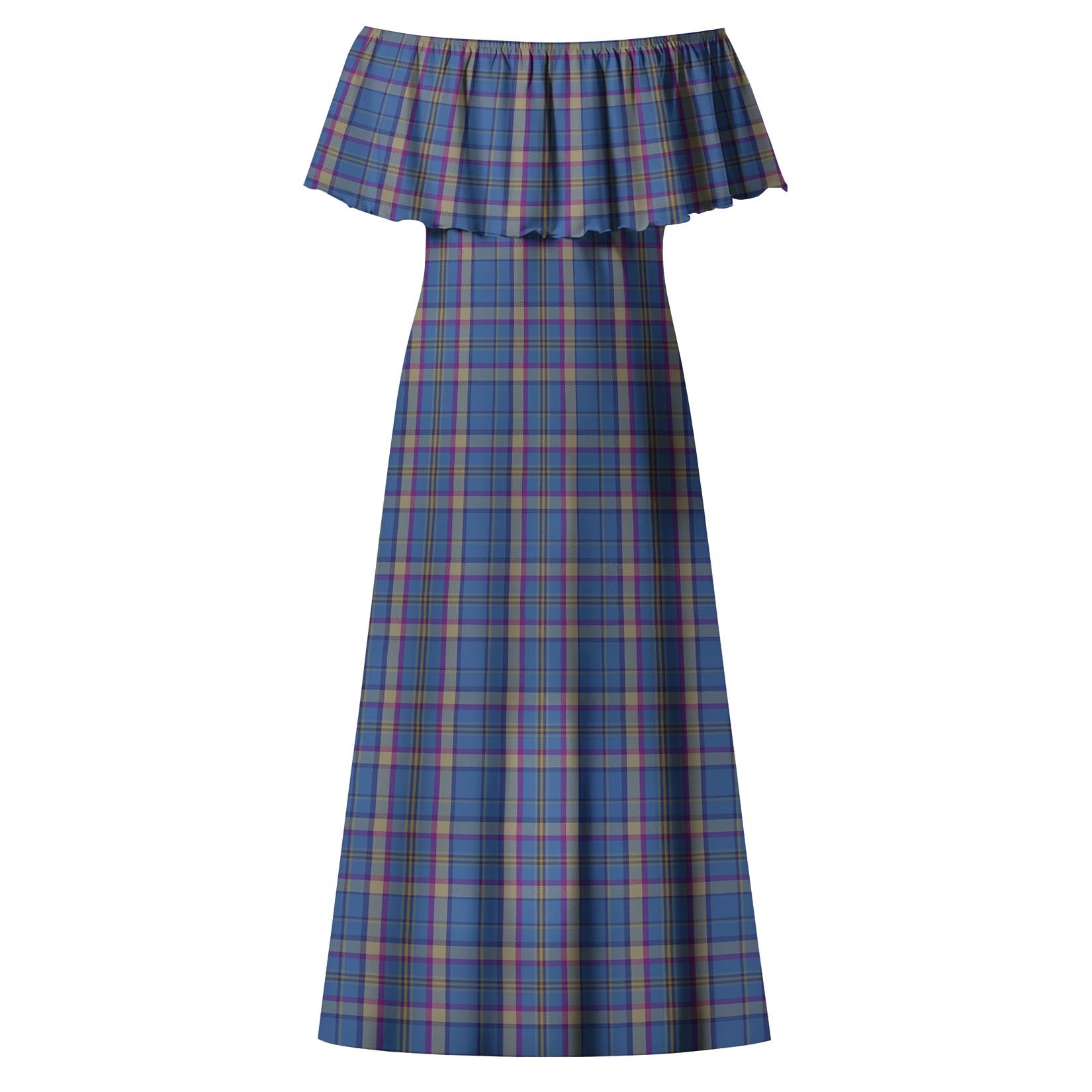 Cian Tartan Off Shoulder Long Dress - Tartanvibesclothing