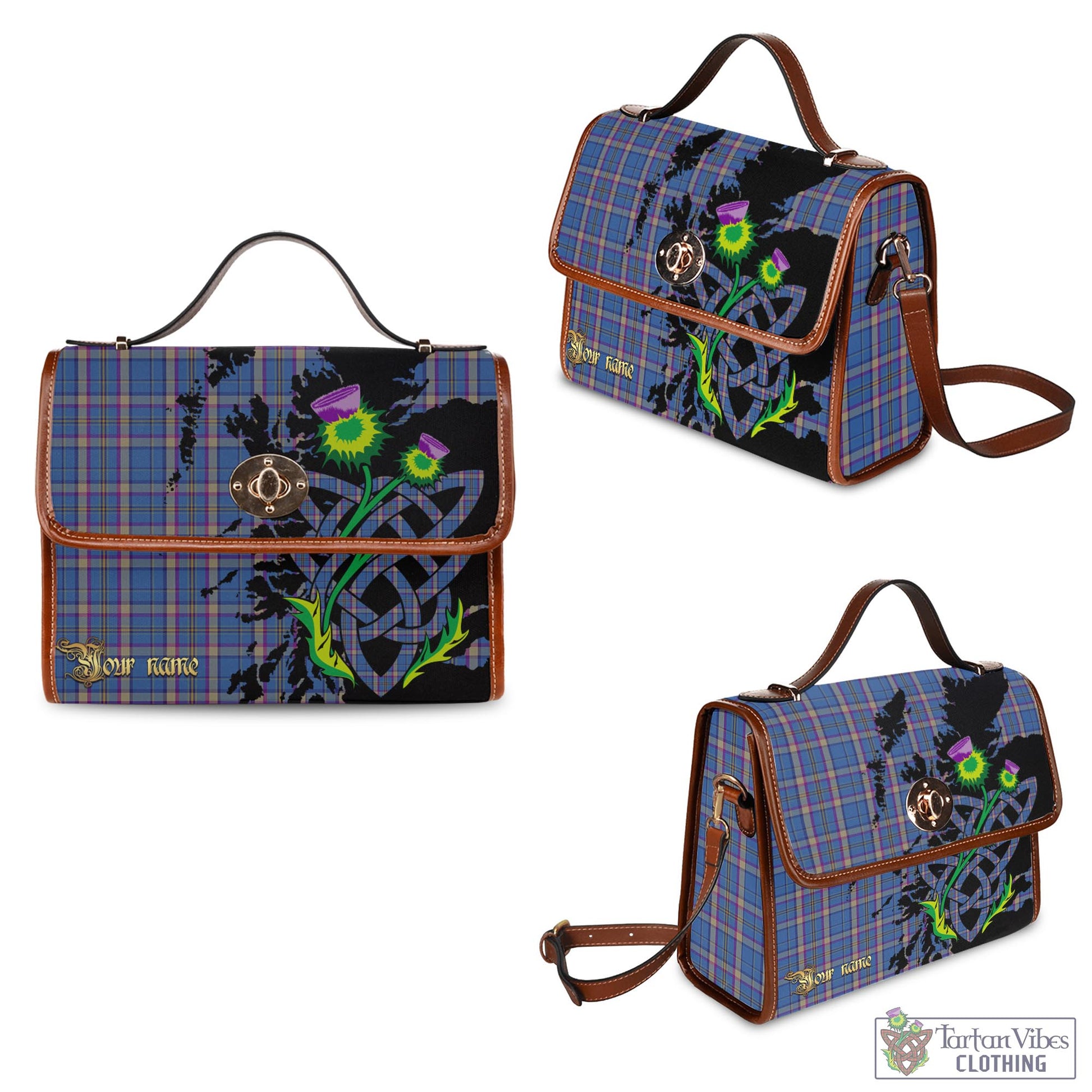 Tartan Vibes Clothing Cian Tartan Waterproof Canvas Bag with Scotland Map and Thistle Celtic Accents