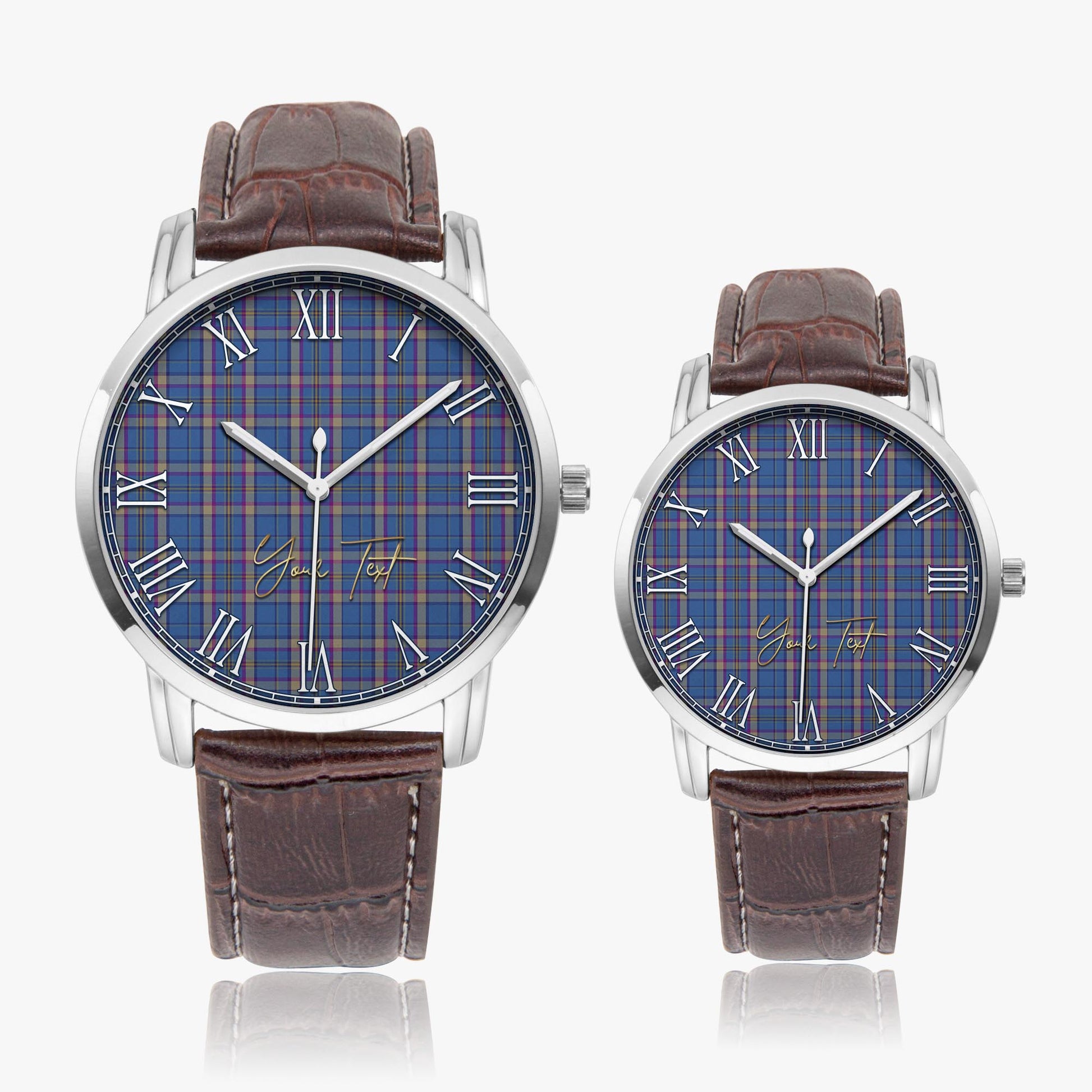 Cian Tartan Personalized Your Text Leather Trap Quartz Watch Wide Type Silver Case With Brown Leather Strap - Tartanvibesclothing