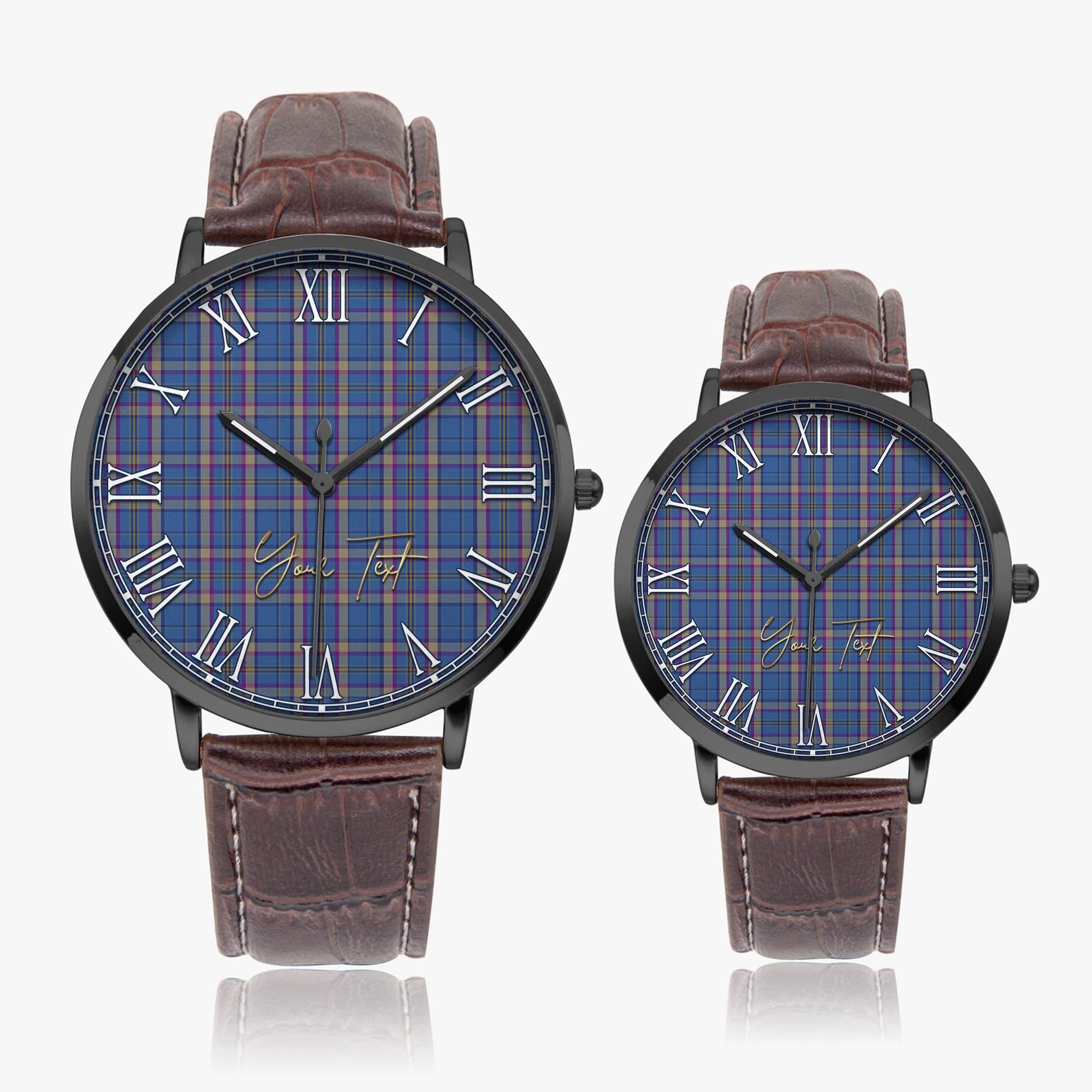 Cian Tartan Personalized Your Text Leather Trap Quartz Watch Ultra Thin Black Case With Brown Leather Strap - Tartanvibesclothing