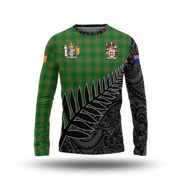 Clancy Irish Clan Tartan Long Sleeve T-Shirt with Coat of Arms New Zealand Silver Fern Half Style