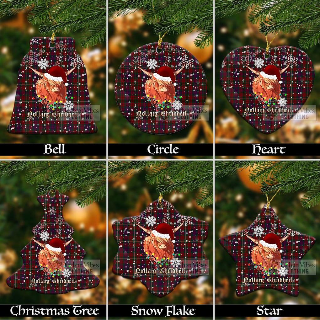 Tartan Vibes Clothing Clare County Ireland Clan Tartan Ornament with Christmas Twinkle Highland Cattle