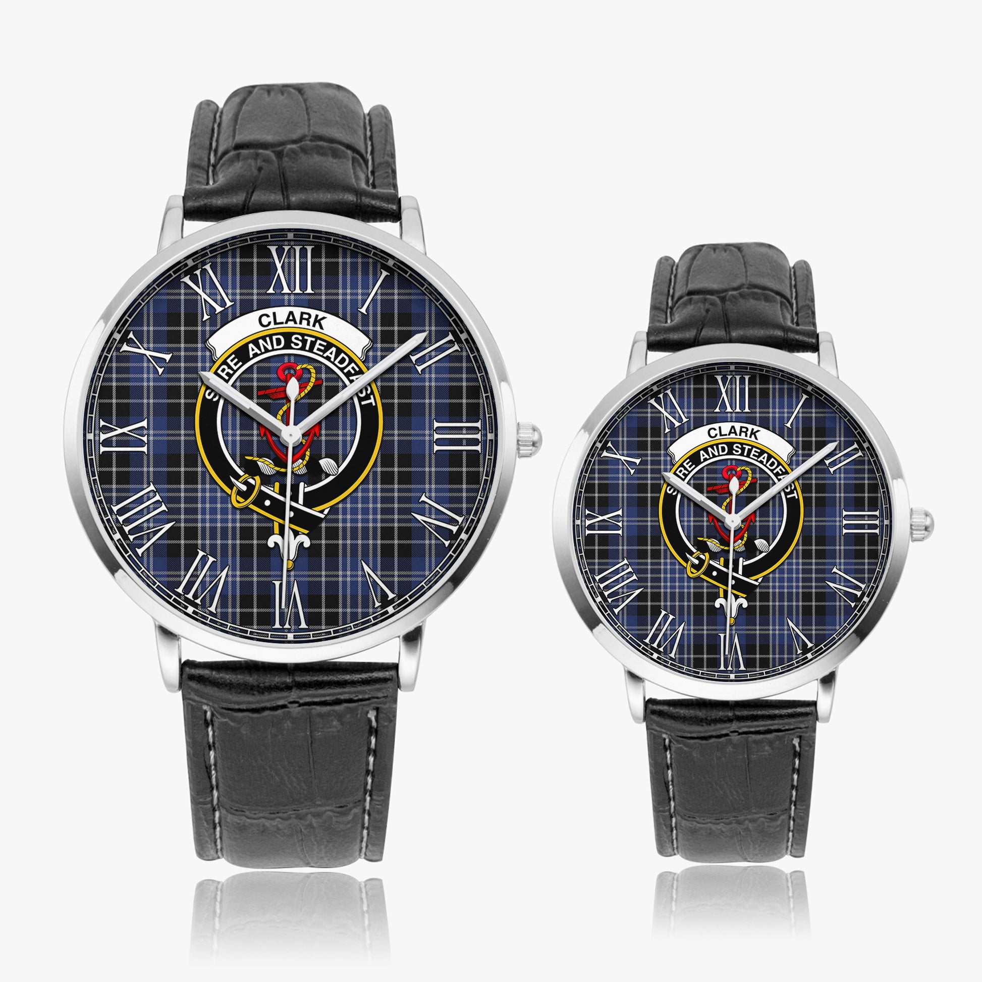 Clark Tartan Family Crest Leather Strap Quartz Watch - Tartanvibesclothing