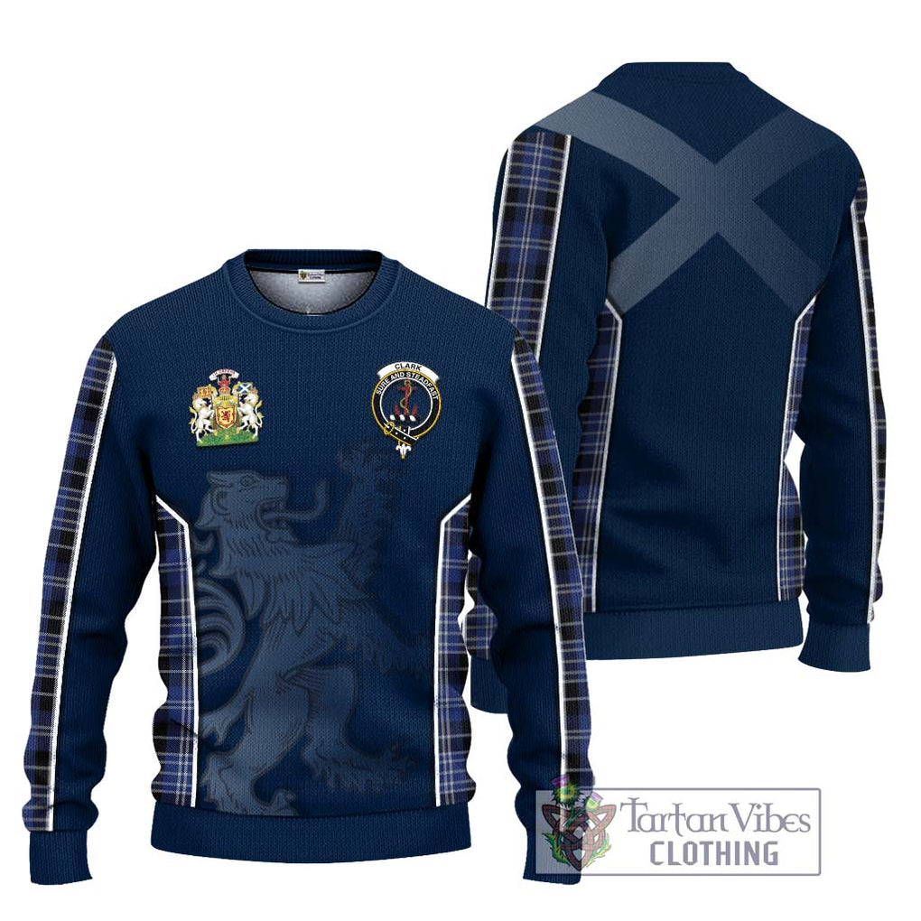 Clark (Clarke) Tartan Knitted Sweater with Family Crest and Lion Rampant Vibes Sport Style Unisex - Tartan Vibes Clothing