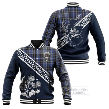 Clark (Clarke) Tartan Baseball Jacket Featuring Thistle and Scotland Map