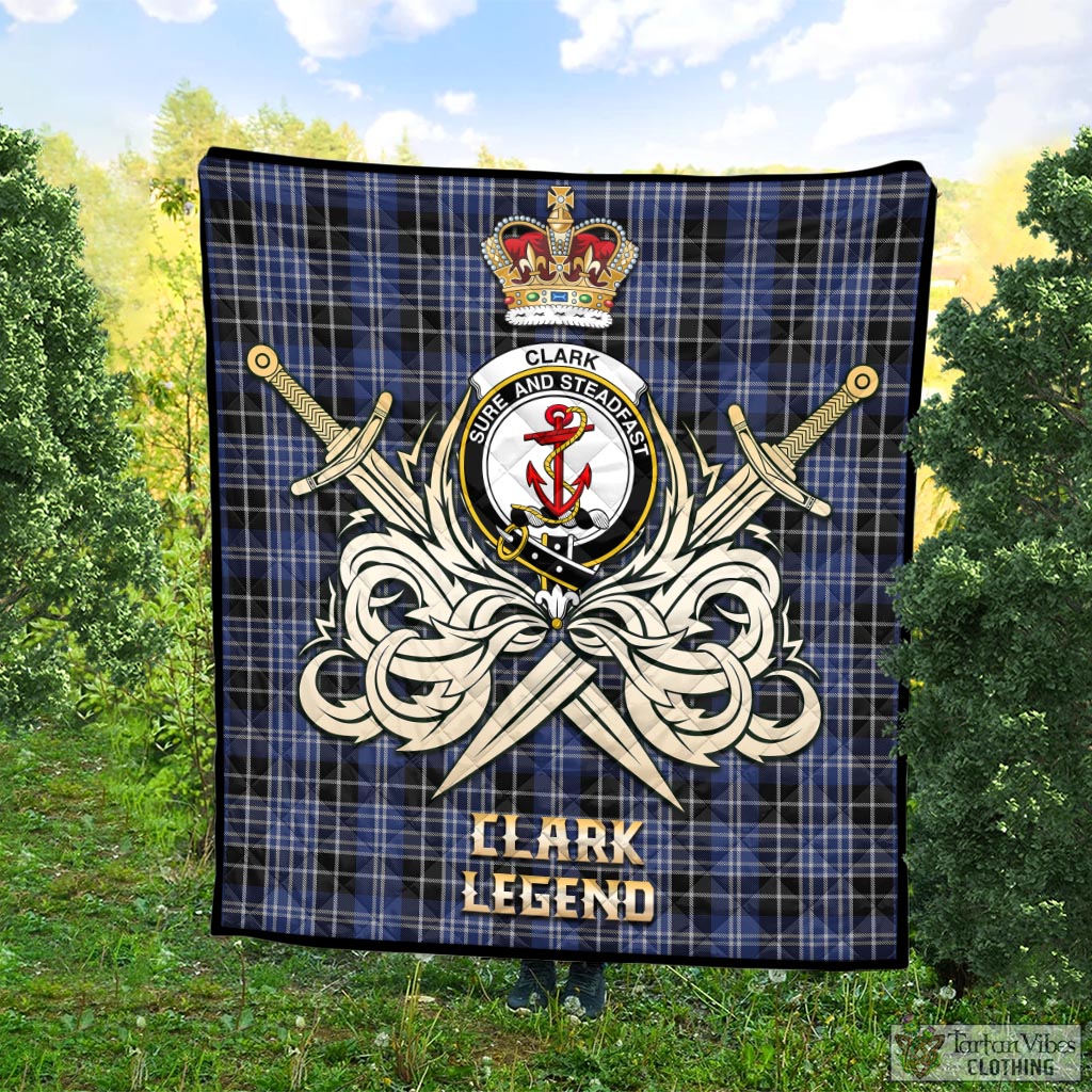 Tartan Vibes Clothing Clark Tartan Quilt with Clan Crest and the Golden Sword of Courageous Legacy