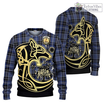 Clark (Clarke) Tartan Ugly Sweater with Family Crest Celtic Wolf Style