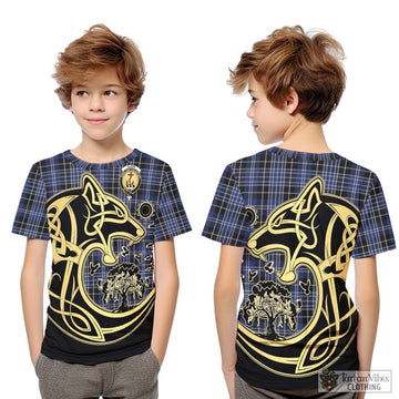 Clark (Clarke) Tartan Kid T-Shirt with Family Crest Celtic Wolf Style