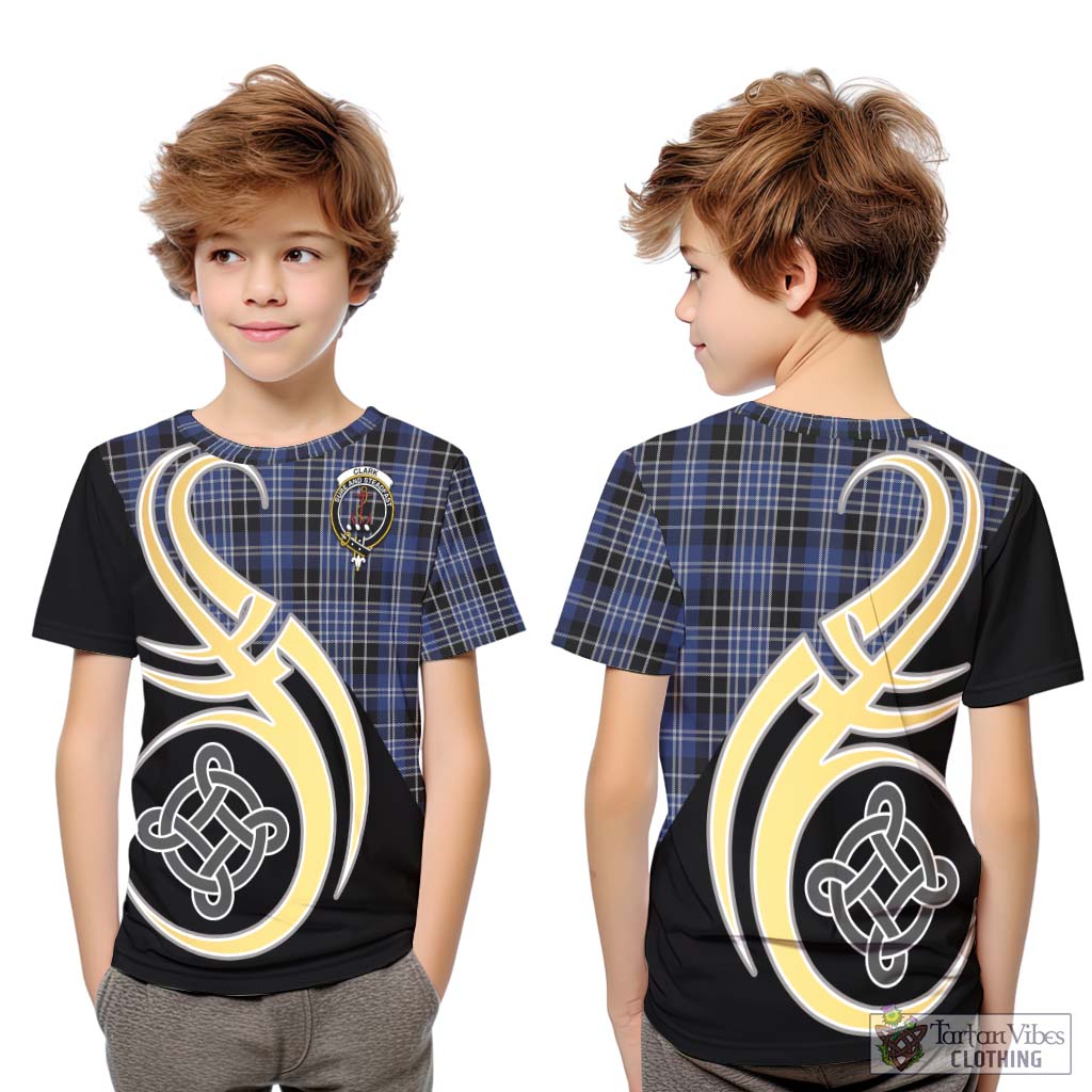 Clark (Clarke) Tartan Kid T-Shirt with Family Crest and Celtic Symbol Style Youth XL Size14 - Tartan Vibes Clothing