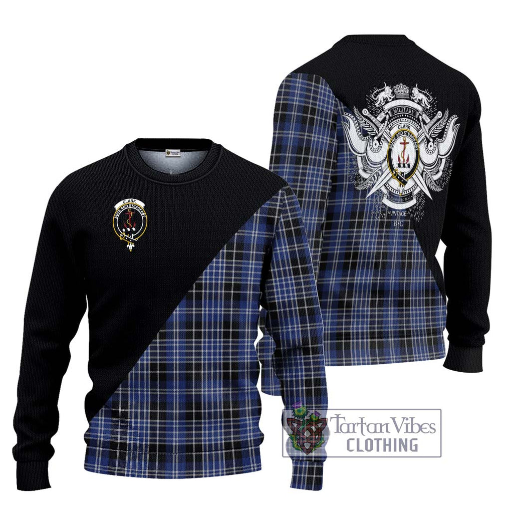 Clark (Clarke) Tartan Knitted Sweater with Family Crest and Military Logo Style Unisex - Tartanvibesclothing Shop