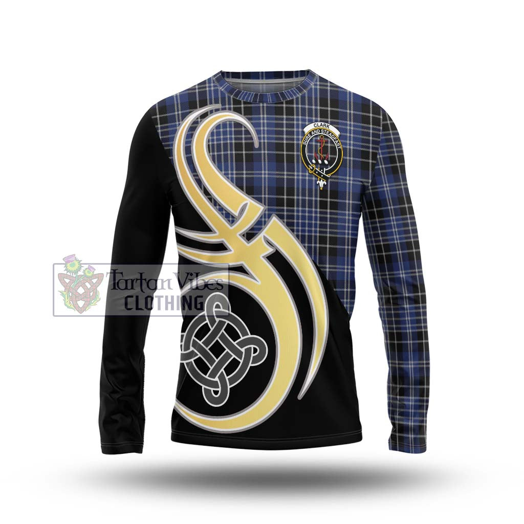 Clark (Clarke) Tartan Long Sleeve T-Shirt with Family Crest and Celtic Symbol Style Unisex - Tartan Vibes Clothing