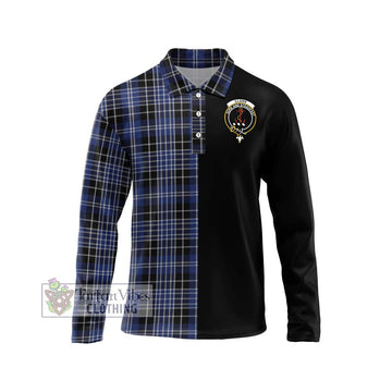 Clark (Clarke) Tartan Long Sleeve Polo Shirt with Family Crest and Half Of Me Style