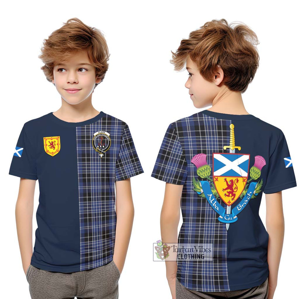 Tartan Vibes Clothing Clark Tartan Kid T-Shirt with Scottish Lion Royal Arm Half Style