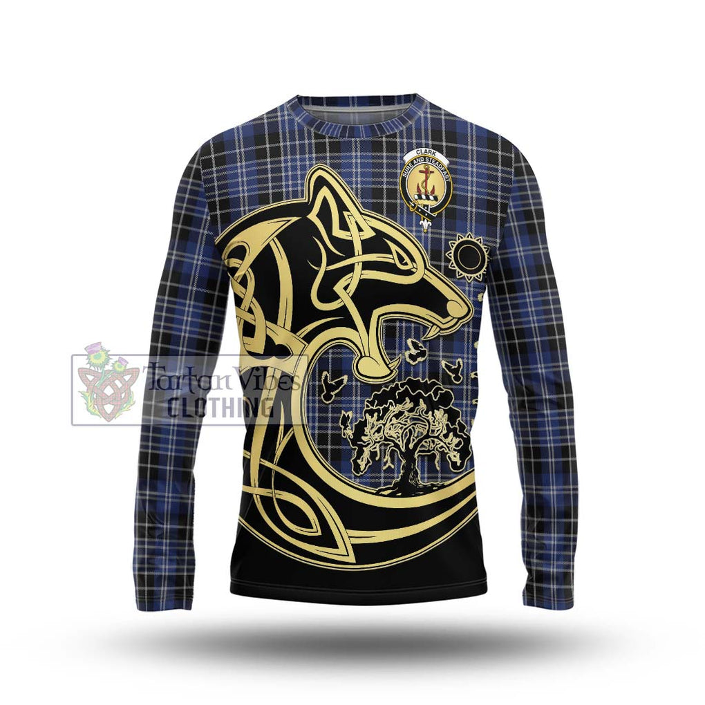 Clark (Clarke) Tartan Long Sleeve T-Shirt with Family Crest Celtic Wolf Style Unisex - Tartan Vibes Clothing