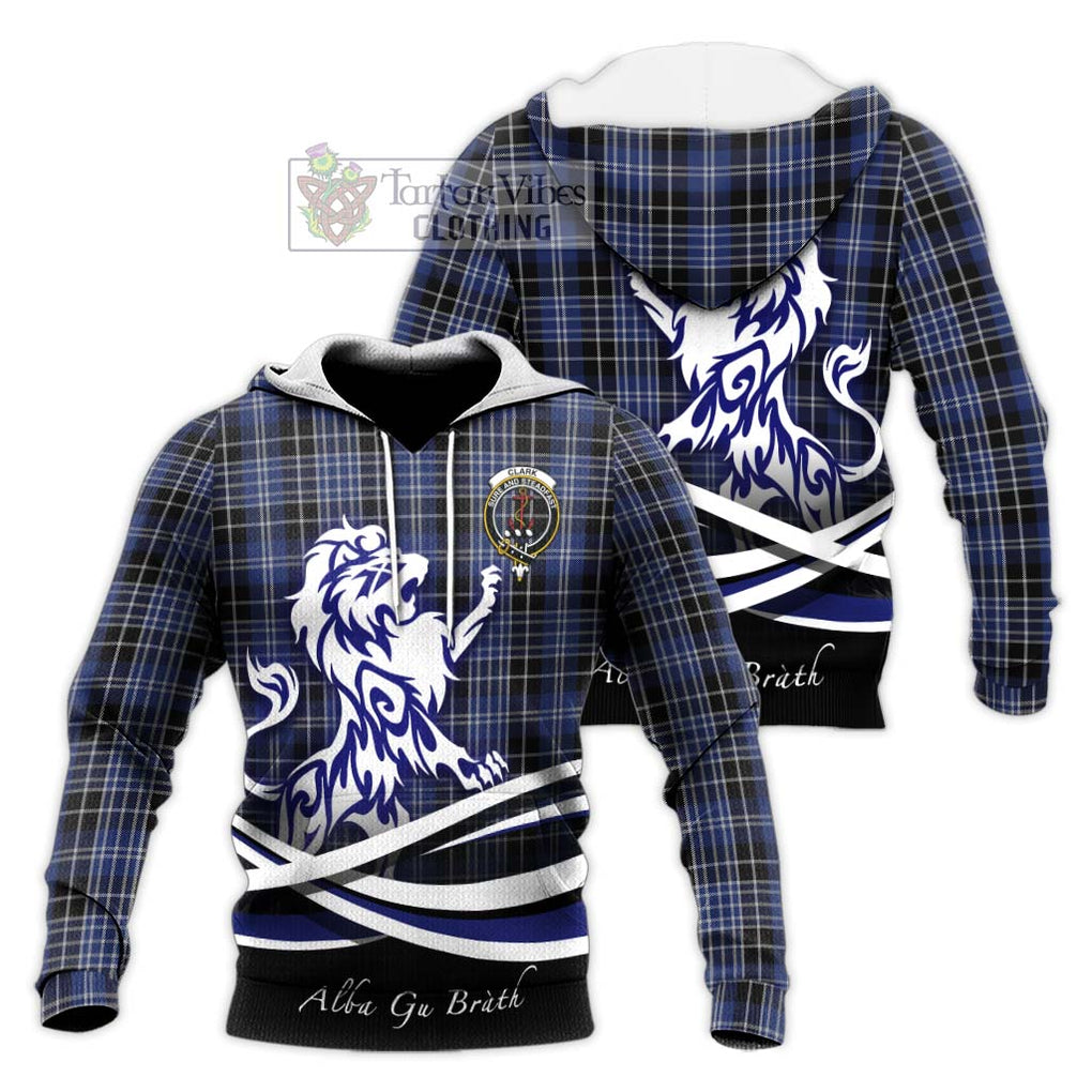 Clark (Clarke) Tartan Knitted Hoodie with Alba Gu Brath Regal Lion Emblem Unisex Knitted Pullover Hoodie - Tartanvibesclothing Shop