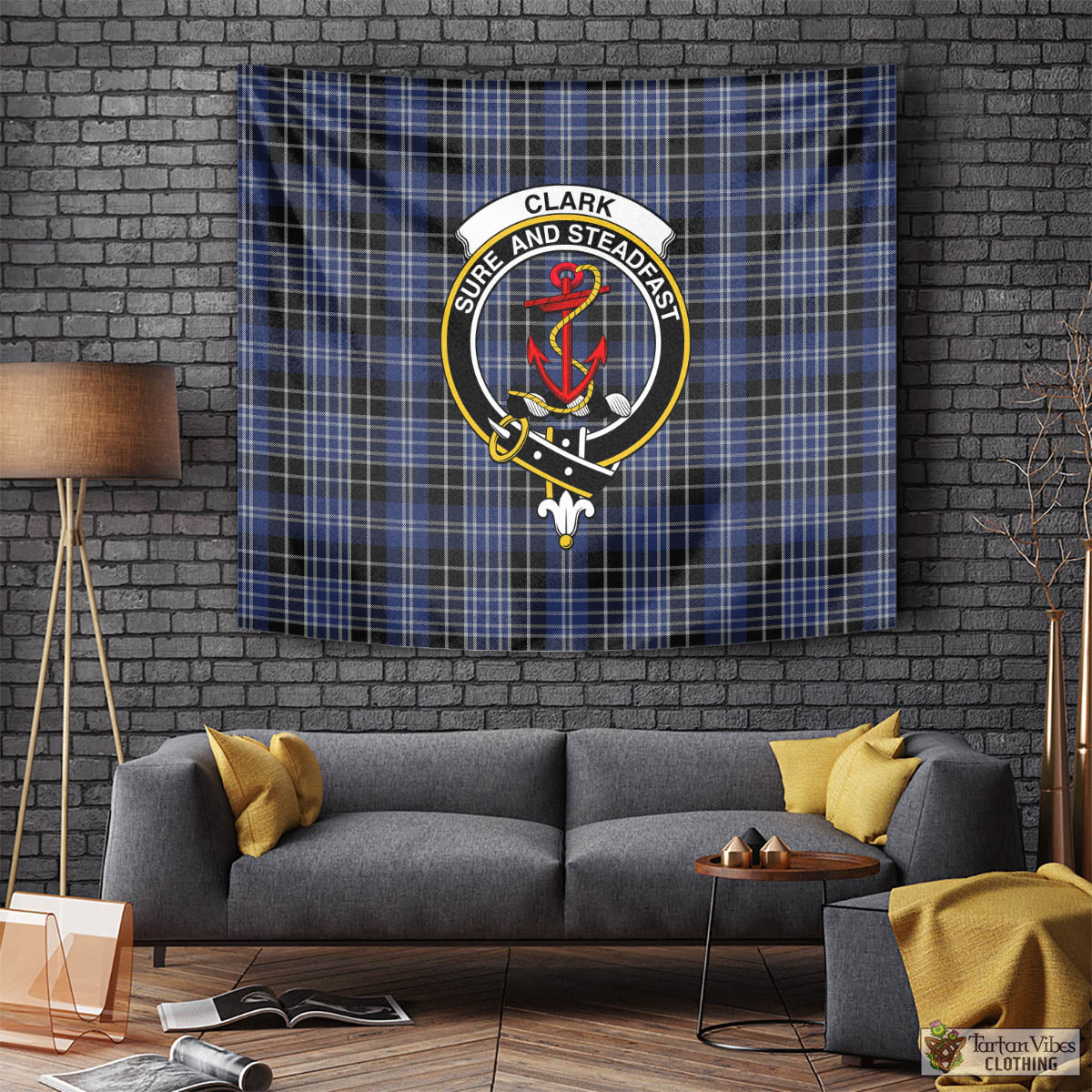 Tartan Vibes Clothing Clark Tartan Tapestry Wall Hanging and Home Decor for Room with Family Crest