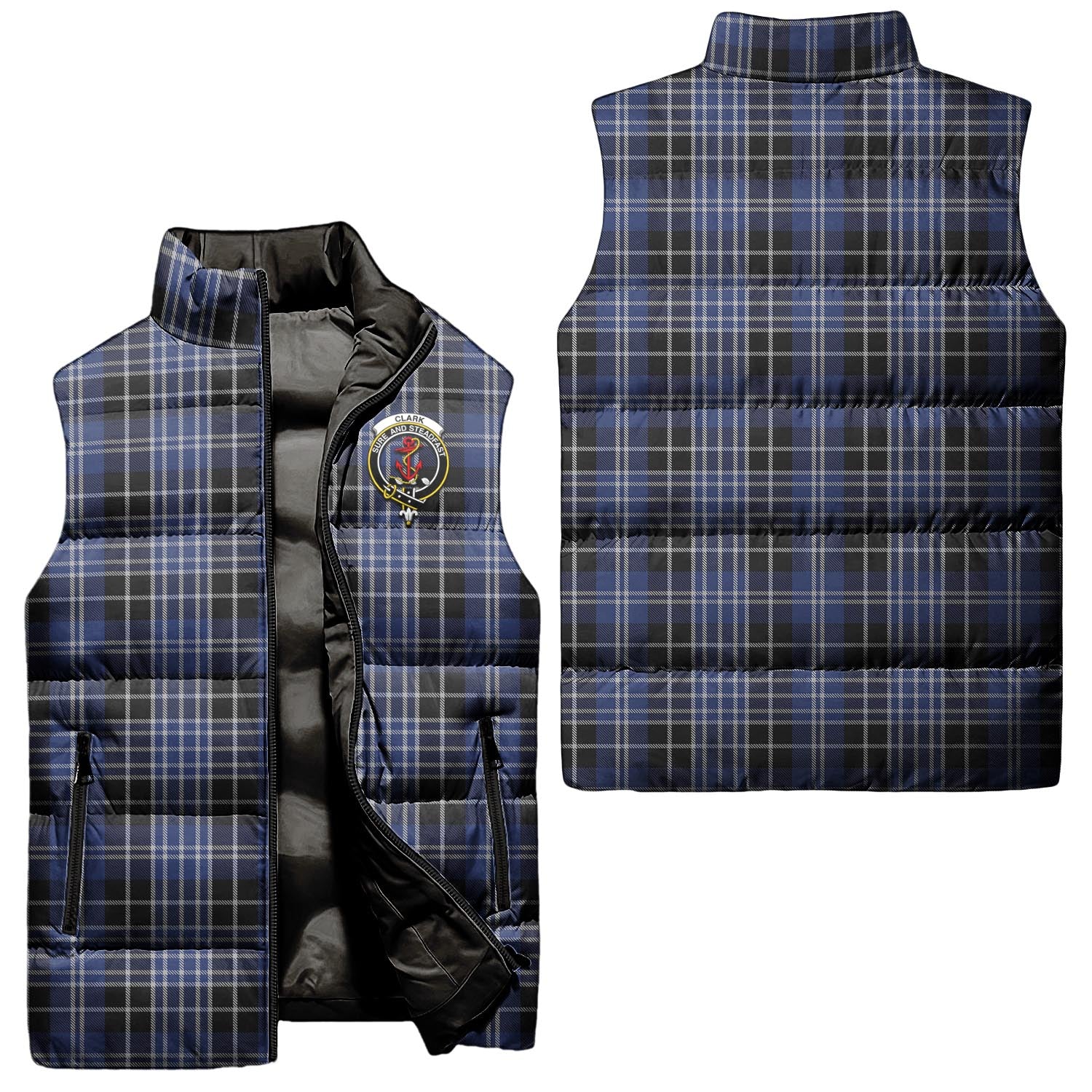 Clark Tartan Sleeveless Puffer Jacket with Family Crest Unisex - Tartanvibesclothing