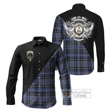 Clark (Clarke) Tartan Long Sleeve Button Shirt with Family Crest and Military Logo Style