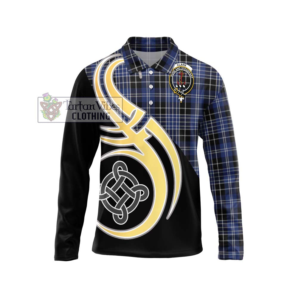 Clark (Clarke) Tartan Long Sleeve Polo Shirt with Family Crest and Celtic Symbol Style Unisex - Tartan Vibes Clothing