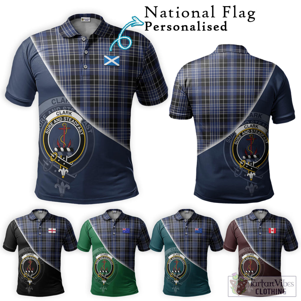 Clark (Clarke) Tartan Polo Shirt with Personalised National Flag and Family Crest Half Style Maroon - Tartanvibesclothing Shop