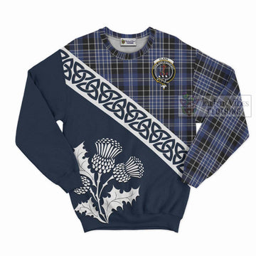 Clark (Clarke) Tartan Sweatshirt Featuring Thistle and Scotland Map