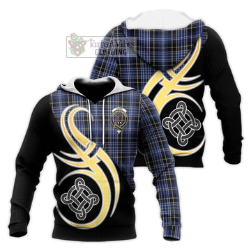 Clark (Clarke) Tartan Knitted Hoodie with Family Crest and Celtic Symbol Style