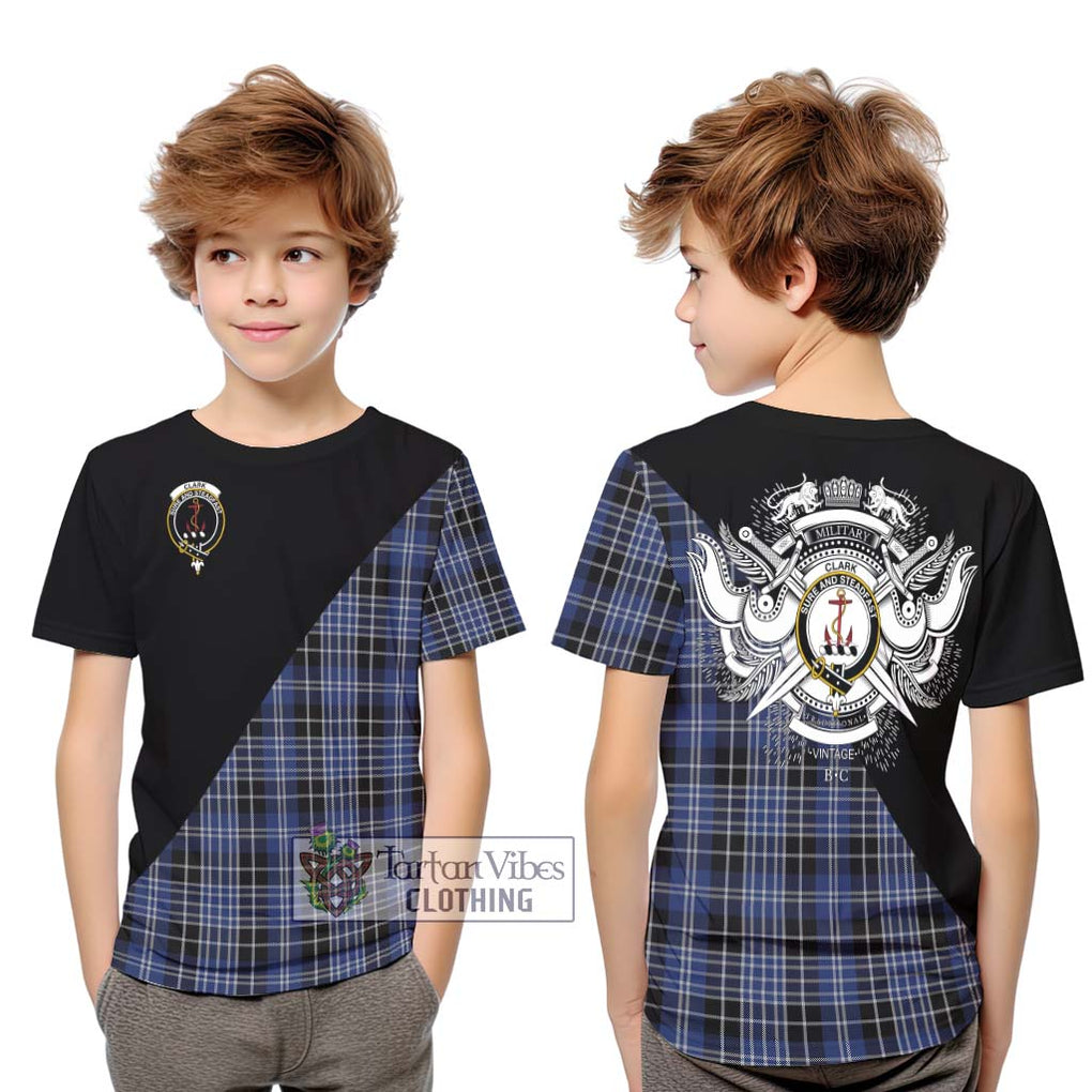 Clark (Clarke) Tartan Kid T-Shirt with Family Crest and Military Logo Style Youth XL Size14 - Tartanvibesclothing Shop