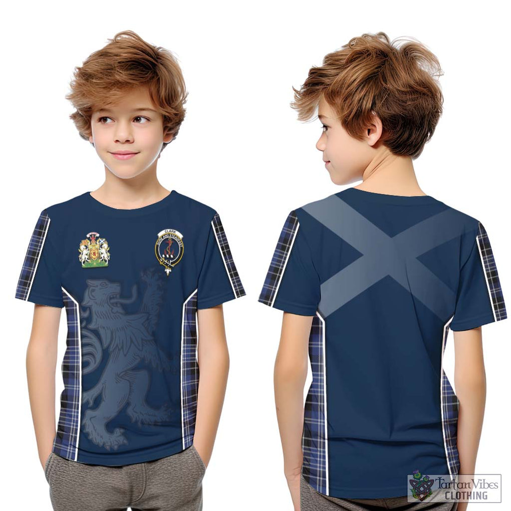 Clark (Clarke) Tartan Kid T-Shirt with Family Crest and Lion Rampant Vibes Sport Style Youth XL Size14 - Tartan Vibes Clothing