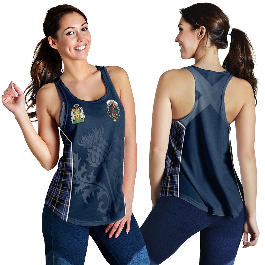 Tartan Vibes Clothing Clark Tartan Women's Racerback Tanks with Family Crest and Scottish Thistle Vibes Sport Style