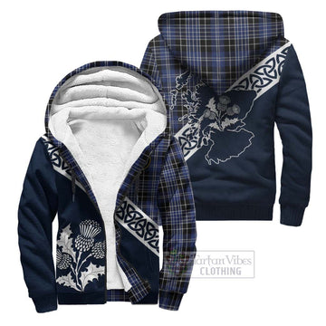 Clark (Clarke) Tartan Sherpa Hoodie Featuring Thistle and Scotland Map