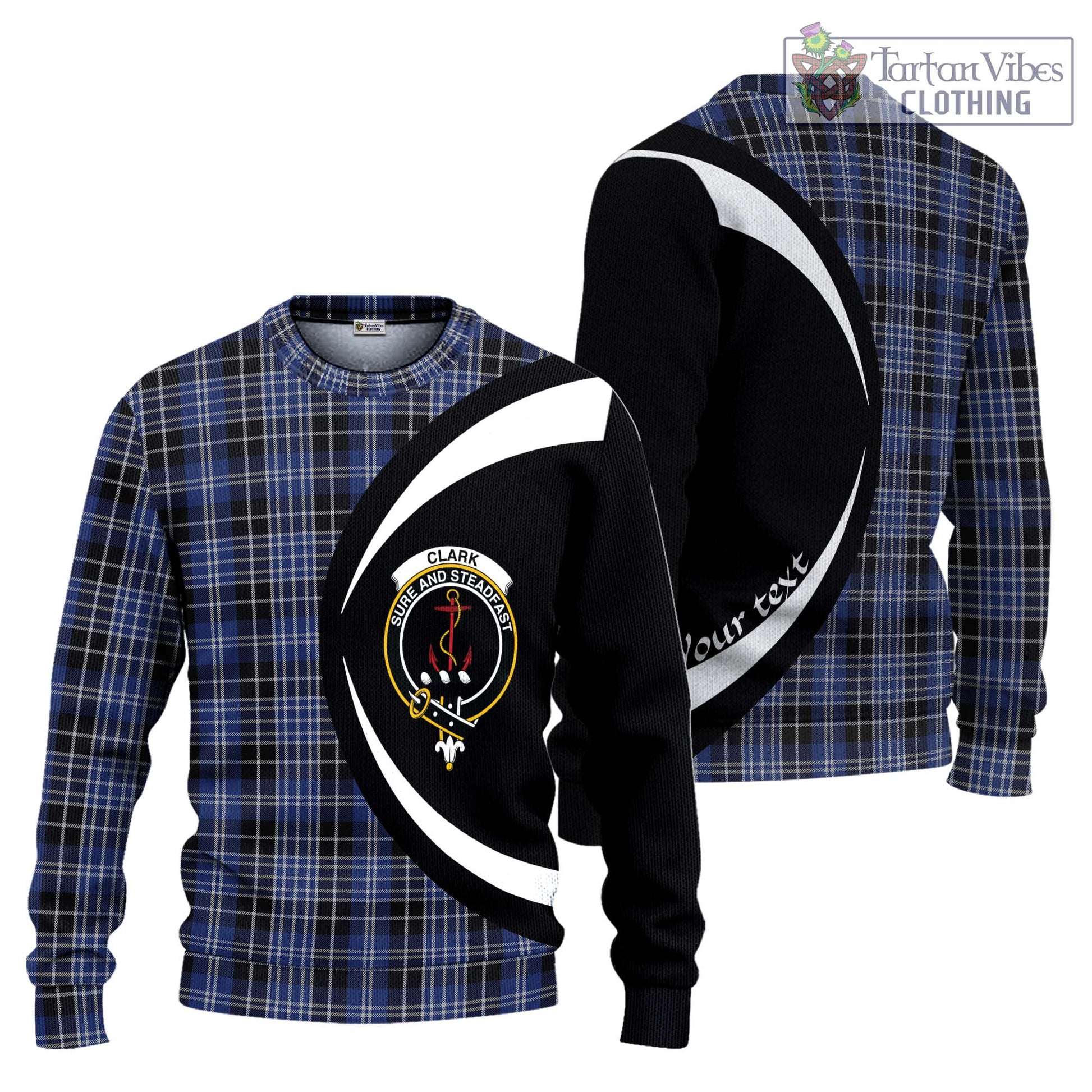 Clark (Clarke) Tartan Ugly Sweater with Family Crest Circle Style Unisex - Tartan Vibes Clothing