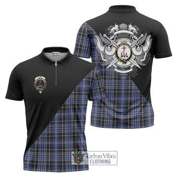 Clark (Clarke) Tartan Zipper Polo Shirt with Family Crest and Military Logo Style