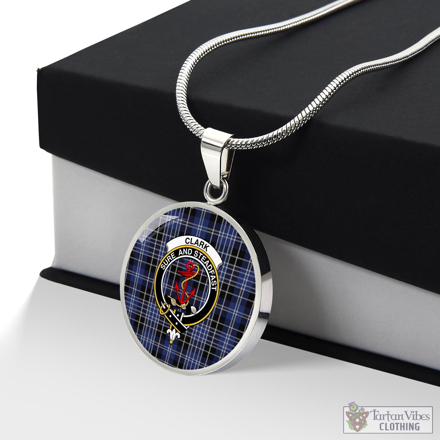 Tartan Vibes Clothing Clark Tartan Circle Necklace with Family Crest