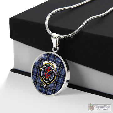 Clark (Clarke) Tartan Circle Necklace with Family Crest