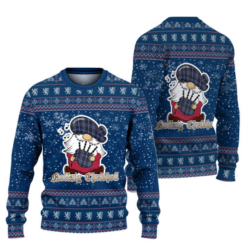 Clark (Clarke) Clan Christmas Family Ugly Sweater with Funny Gnome Playing Bagpipes